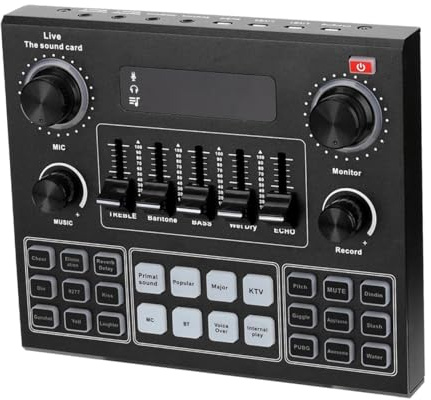 V9 Live Soundkarte für Mobiltelefone und Computer Schwarz | Stimmverzerrer, Tragbarer Audiomixer mit Eingebauten Soundeffekten, Abs Gehäuse und Großer Akkukapazität