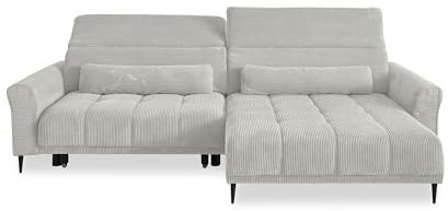 möbelando Wohnlandschaft >Wolve< elektr. Sitzverstellung, 2 Kissen, Cord Taupe - 277x108x179cm (BxHxT)