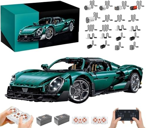 Technik Auto für 33 Stradale, Mit 9Motoren Set, 1:8 Groß Auto Modellbausatz, 3861 Teile Klemmbausteine Rennauto Set, Automodell Sammlerstück Geschenk für Autofans, Mit Originalverpackung