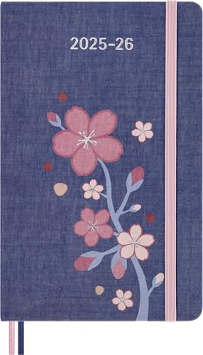 Moleskine Agenda 2025-2026 Sakura, Agenda Settimanale 18 Mesi, Copertina Rigida e Chiusura Elastica, Planner con Biglietto di Auguri e Adesivi a Tema, Formato Large 13 x 21 cm