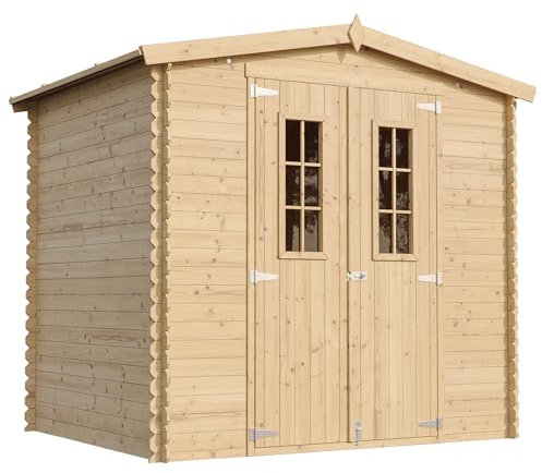TIMBELA M369C+M369G Casetta da Giardino in Legno per Esterni CON PAVIMENTO TRATTATO - L226xL236xA218 cm/ 4,33 m2 - Piccola Casetta in Legno, Rimessa Attrezzi, Deposito Bici