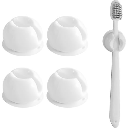 JEYORZY 4 Stück Silikon Zahnbürstenhalter Rasiererhalter Multifunktions-Haken Wasserdicht Selbstklebend Zahnbürstenhaken Stopfenhalter für Wand zum Aufhängen Badezimmer Küche Wohnzimmer (Weiß)