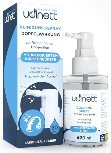 Spray Limpiador y Cuidado para Audífonos 30ml con Cepillo Integrado Udinett Sanitizante para Auriculares Bluetooth Fórmula Delicada Que Elimina la Suciedad y el Cerumen con Efecto Inmediato