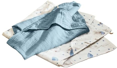 LOBERON Kapuzenhandtuch 2er Set Tinkertop, Weicher Musselin-Stoff, Kindgerechte Prints, Babyausstattung, Badtextilien, Baumwolle, blau