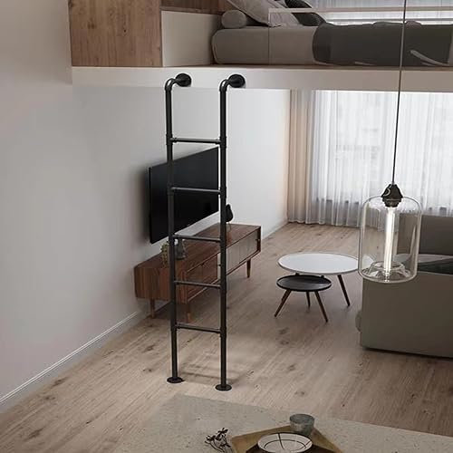 WLCGYD 7.6 7 6 5 4 FT Loft Ladder for Bunk Bed, Window Well/Attic Stairs Egress Ladders for Adults Children Climbing Escaping, Black Metal Steps Ladder With Pads for Basement(6FT/1.83M/72IN)