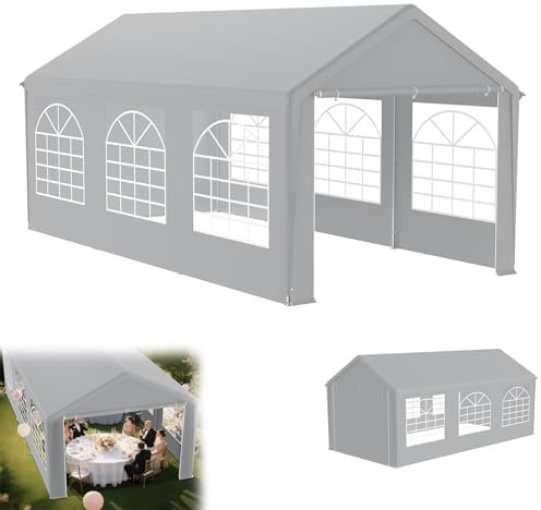 YRHome Premium 3 x 6 m Partyzelt Pavillon mit Seitenteilen Wasserdicht Stabil Winterfest Fenster in Seitenwänden Gartenzelt Großzelt Kompaktzelt Unterstand PE-Dach für Hochzeit Gartenfest Grau