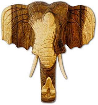 Kinaree Holz Elefantenkopf Wanddeko aus Suar – handgeschnitzt in Thailand – Massivholz Tierkopf für Wand – asiatisches Wandbild 20-68 cm hoch (Natur, XXL: 54x54x23 cm, Ungerahmt)