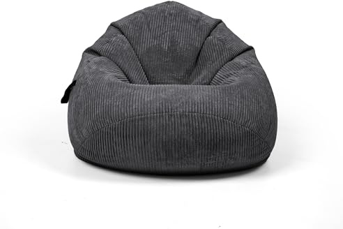 Nadimaideal Königessitzsack XXL Mit Hocker aus Cord für Teenager & Erwachsene | Gaming Sitzsack 100 X 90 cm | Komfortabler Beanbag | Mit hochwertige Füllung EPS Perlen (Anthrazit)