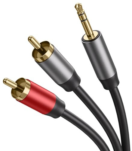 Oumida Câble Cinch Jack Audio 3.5mm Mâle vers 2 RCA Mâle Auxiliaire Stéréo Nylon Compatible avec Téléphone iPod Amplificateur Chaîne HiFi Home Cinéma TV Autoradio Enceinte Barre de Son (1.5m)