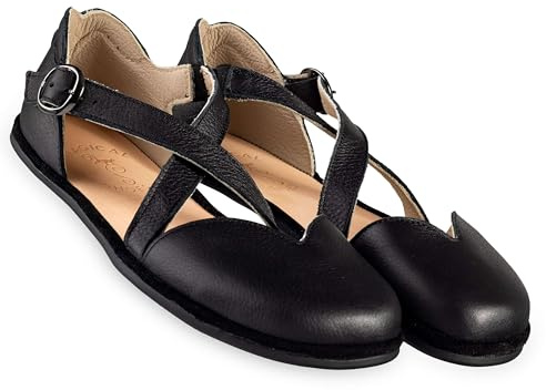 Magical Shoes Sandales pieds nus pour femme avec lanières, sandales d'été en cuir, sandales pieds nus pour femme, sandales pour femme, sandales à talon zéro, fabriquées dans l'UE, Noir , 39 EU Large