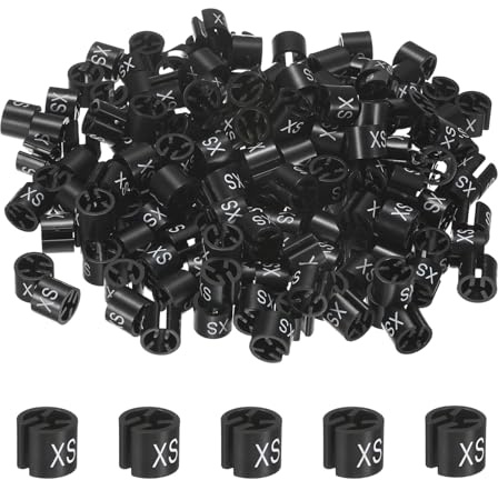 M METERXITY Paquete de 100 marcadores de plástico para colgar ropa, tamaño XS, clips de tamaño codificados por colores, para barra de 3 mm a 5 mm para perchas de ropa/alambre, marcador de codificación