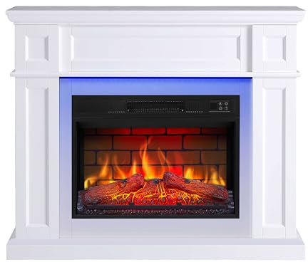 ArtiFlame Elektrokamin Linz AF23BS WT Zwiegieleffekt, Elektrischer Standkamin mit Heizung 1800 W, realistischer Flammeneffekt, LED-Beleuchtungin 16 Farben, Fernbedienung, Timer, Thermostat