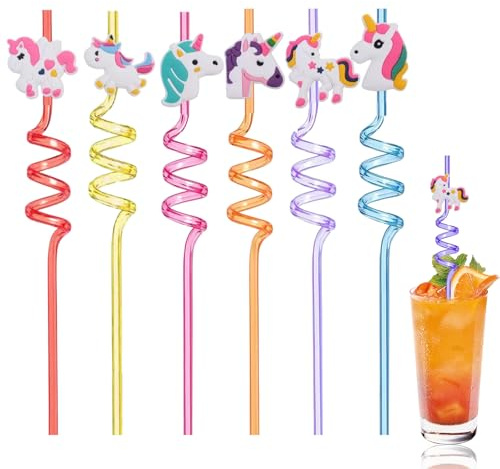 6 Pezzi Cannucce Riutilizzabili Bambini, Cannucce Unicorno Bambini, Cannucce Plastica Riccia,Cannucce Riutilizzabili Bambini Per Feste Di Compleanno Per Bambini, Decorazioni Per Feste Di Famiglia