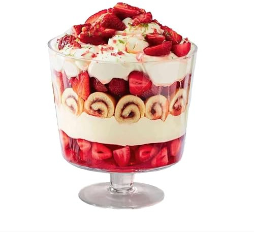 3L Footed Glass Trifle Bowl, Stem Glass Dessert Serving Dish & Fruit Bowl | Stemmed Serving Bowl for Trifles, Salads, Gateaux and Desserts - Elegant Table Centrepiece for Parties and Weddings