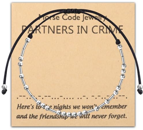 PLITI Partner Gift Friendship Gift Bestie Gifts Partners In Crime Morse Code Bracelet For Best Friends (Partners Morse bg)