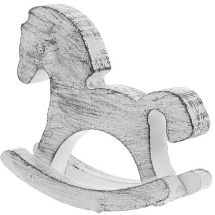 DOITOOL Handgefertigte Holz Schaukelpferd Figur Weißes Holzpferd Ornamental Tischdekoration Wohnzimmer Schlafzimmer Büro Deko Einzigartige Pferdeskulptur für Zuhause und Geschenk