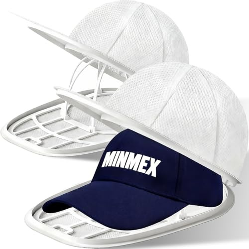 2-Pack Hat Washer Cage with Mesh Bags, Hat Cleaner and Protector for Baseball Caps, Hat Stretcher for Washing Machine and Dishwasher, Suitable for Flat and Curved Hats Daily Cleaning, White