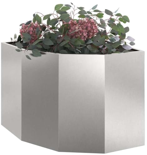 vidaXL Macetero de Esquina Plateado 60 x 60 x 50 cm Acero Inoxidable, Caja de Plantas Exterior, Jardinera de Acero Resistente, Ahorro de Espacio, rincón, exhibición Moderna de Flores