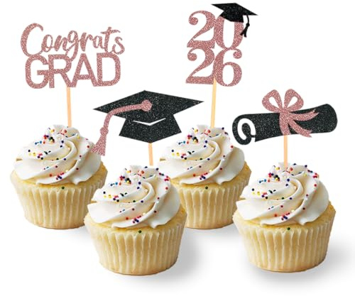 24 Stück Glitzer 2026 Graduation Cupcake Toppers