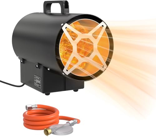ACXIN Gasvärmare för inomhusbruk, 10 KW propan, gasvärmefläkt, gasuppvärmningsfläkt med 700 mbar tryckreduceringsventil 320 m³/h luftflöde, gasvärmare för byggarbetsplatser, ventilerade förråd, garage