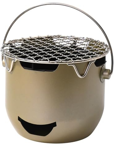 Fegtrtyoa Cuisinière à Thé avec Gril, Mini-Cuisinière à Charbon Portable pour Camping, Pique-Nique, Randonnée, Barbecue, Vert Olive