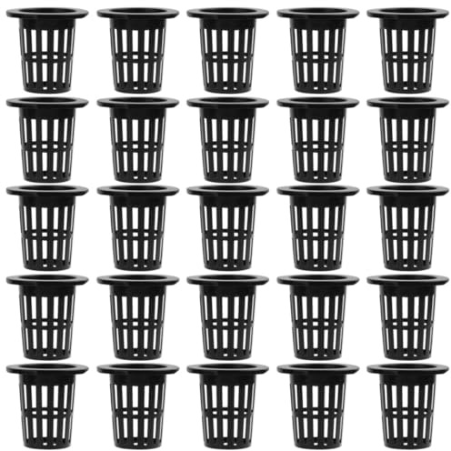 GATHINESS 50 Pezzi Cestini di Plastica Idroponici Neri 50mm, Vasi a Rete per Piantare Senza Terra, Coppe Traspiranti per Coltivazione in Casa, Terrazza e Balcone