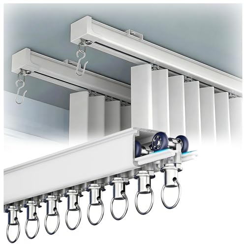 Vorhangschiene Deckenmontage Schwerlast, Stummen Aluminium Gardinenschiene Komplettes ZubehöR, Gardinenstange 1-LäUfig System für Schlafzimmer Decken Wandmontage 0.5-15M(4.6M)
