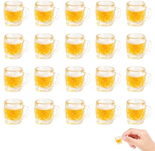 GSGFUIS 20 Stück Miniatur Bierkrüge, realistische Mini-Biergläser aus Harz für Miniatur-Zubehör, Deko für Theken, Bars und DIY-Projekte