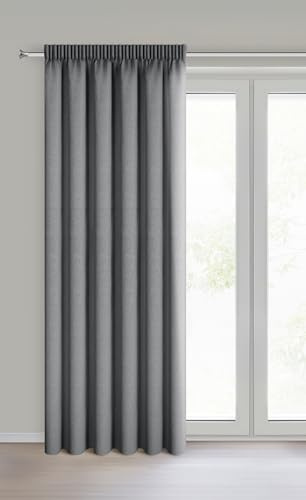 Eurofirany Carly 100% Verdunkelungsvorhang mit Kräuselband & Tunnel, Matt Blickdicht Vorhang für Wohnzimmer, Schlafzimmer, H270 x B140 cm (1er Pack), Dark Gray