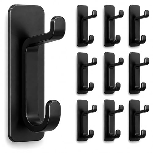 Ganchos Adhesivos para Pared LOOCID Negros Sin Taladro Pack 10 Unidades | Adhesivo resistente, Para baño, cocina, entrada y dormitorio, Ideal para toallas, llaves y accesorios, impermeable