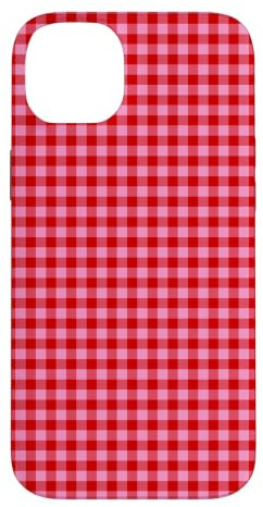 Custodia per iPhone 14 Plus Rosa e Rosso Mini Gingham Carino Piccolo Check Cottagecore