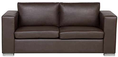 Beliani 3-Sitzer Sofa Echtleder braun mit Breiten Armlehnen Edelstahlfüße Helsinki