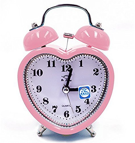 ashdown Twin Bell Heart-Shaped Desk Clock Silent Travel Alarm Clock With Nightlight Cute Pink