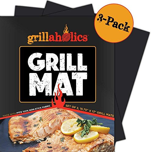 Grillaholics Grill Mat - Set of 3 - Nonstick BBQ Grilling Accessories - 15.75 x 13 Inch