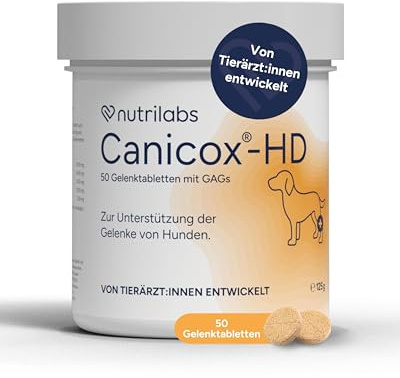 NutriLabs Canicox-HD Gelenktabletten für Hunde 50 Stk. - mit MSM, Chondroitin, Hyaluronsäure, Glucosamin & Teufelskralle - Gesundheitsprodukte für Hunde - Nahrungsergänzungsmittel Hund