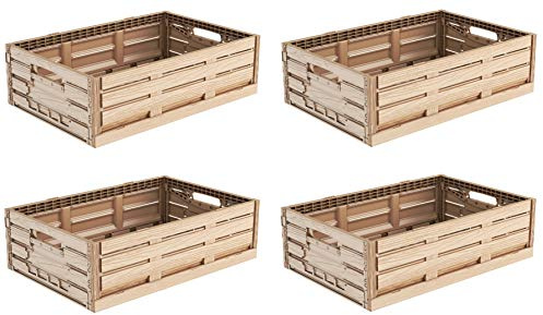 4x Faltbox im Holzdesign 60x40x16 * Klappbox für Obst, Gemüse * Obstkiste Gemüsekiste Holz Optik