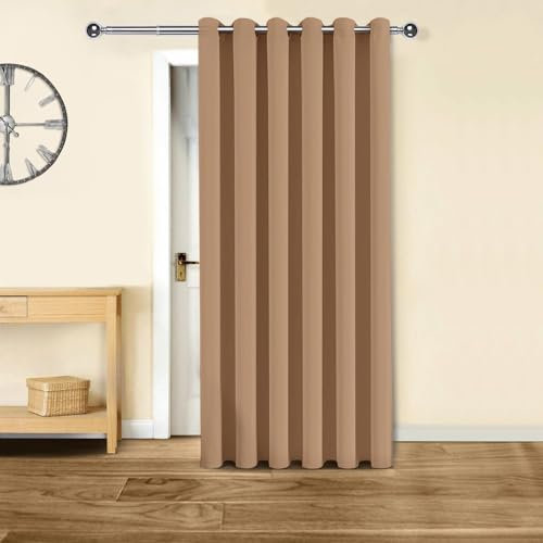 Oxford Homeware Blackout Eyelet Curtain 66x84, Thermal Insulated One Panel Living Room Kitchen Bedroom Beige Curtains