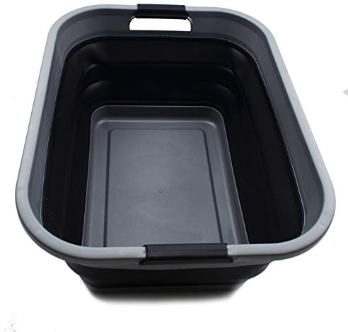 SAMMART 41L (2.5 Gallons) Collapsible Plastic Laundry Basket - Foldable Pop Up Storage Container/Organizer - Portable Washing Tub - Space Saving Hamper/Basket (Grey/Black)