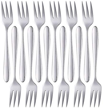 Meisha 12-Piece (13.6 cm, 5.3 inches) Stainless Steel Pastry Fork Set, Mirror Polishing Tea Cake Dessert Fork Set - Silver