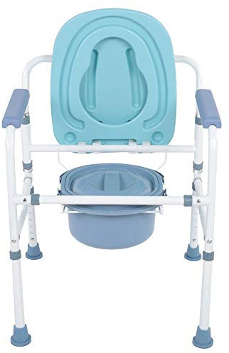 Silla para adultos perforada, silla para inodoro Silla cómoda con tapa para personas mayores Silla de inodoro antideslizante para discapacitados Estructura de acero resistente