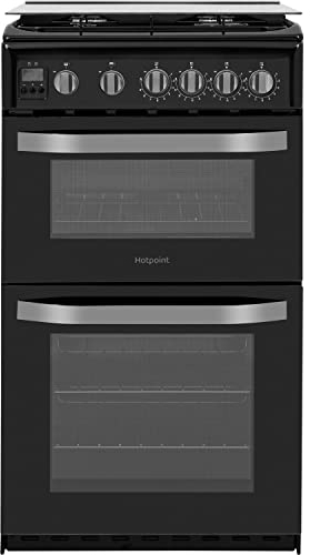 Hotpoint 50cm Double Cavity Gas Cooker with Lid - Black