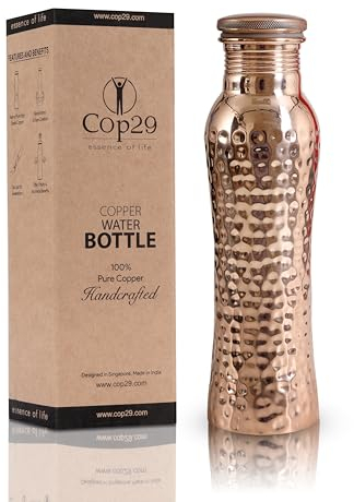 COP29 Botella de Agua de Hadas de Cobre Puro Hecha a Mano: un Recipiente de Cobre ayurvédico, Embalaje de Regalo: 900 ml / 30 oz