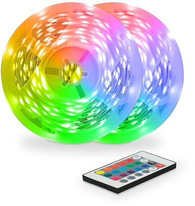 KSIX Tira de luces LED 2x5m (10 metros), 16 colores RGB. Control remoto. Tiras led 12v multicolor cinta adhesiva. Luces led decoración pared, techo, cama y TV. Protección IP20