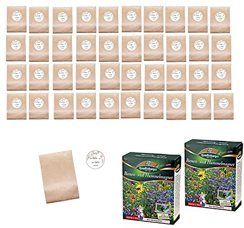 DIY Gastgeschenke-Set mit Blumen-Samen Wer Liebe sät, wird Liebe ernten mit Blumen-Motiv in rosa für 40 Personen- 82 Teile - 40 Beutel, 40 Sticker & 200 gr Blumensamen Taufe & Hochzeit Zubehör