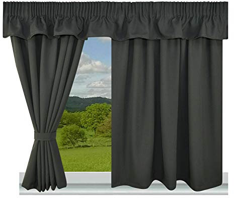 Caravan Curtains Fully Lined - 3 pencil pleat panels Plain 100% Polyester fabric (Dark Grey, 44 Width x 42 Drop)