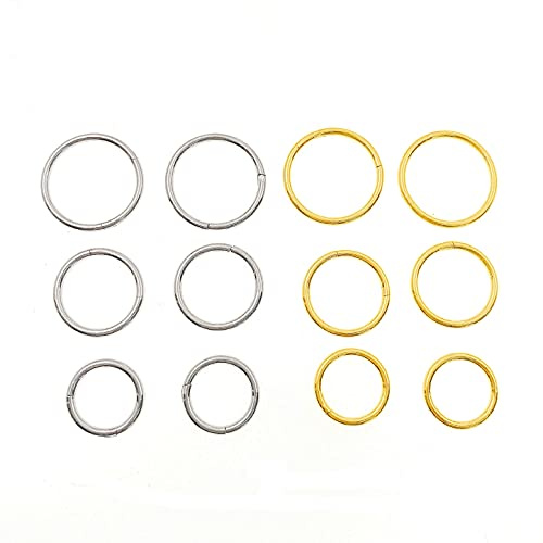 JZK 12 Stück 8mm 10mm 12mm klappbare Nasenringe, Nasenring dünn, Nasenpiercing-Ring, Helix-Ringohrring, Tragus-Piercing-Ring, Turmohrring-Reifen, Ohrknorpelohrring-Reifen, Daith-Piercing-Schmuck