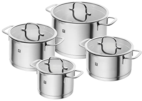ZWILLING Batterie de Cuisine TrueFlow, 4 Pièces, Acier Inoxydable, Couvercle avec Fonction Verseuse, Adapté à la Chaleur à Induction, Argent