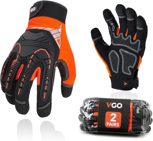 Vgo... 2 Paare hohe Mechnische Arbeitshandschuhe, für große Belastungsarbeit, Vibration-Schutz-Handschuhe, Heavy Duty (SL8849IP)