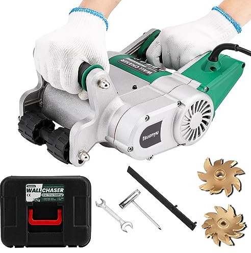 Huanyu Electric Wall Chaser Upgraded 25mm+35mm Blades 1 time Molding Wall Groove Cutting Machine No Dust Operation Slotting Machine Cement Sand Brick Cutter Carry Box 110V (25+35mm)