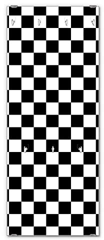 banjado® Wandgarderobe aus Echtglas/Design Garderobe 50 x 125 cm groß/Flurgarderobe mit 7 Haken/Beschreibbares Garderobenpaneel Motiv Karo Schwarz